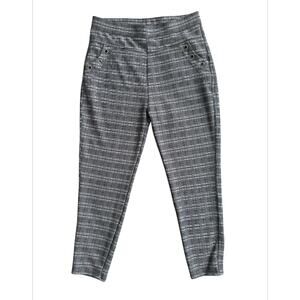 I BELIEVE Women’s Plus Size 1X Gray Plaid Stretch Tapered Leg Pull-up Pants